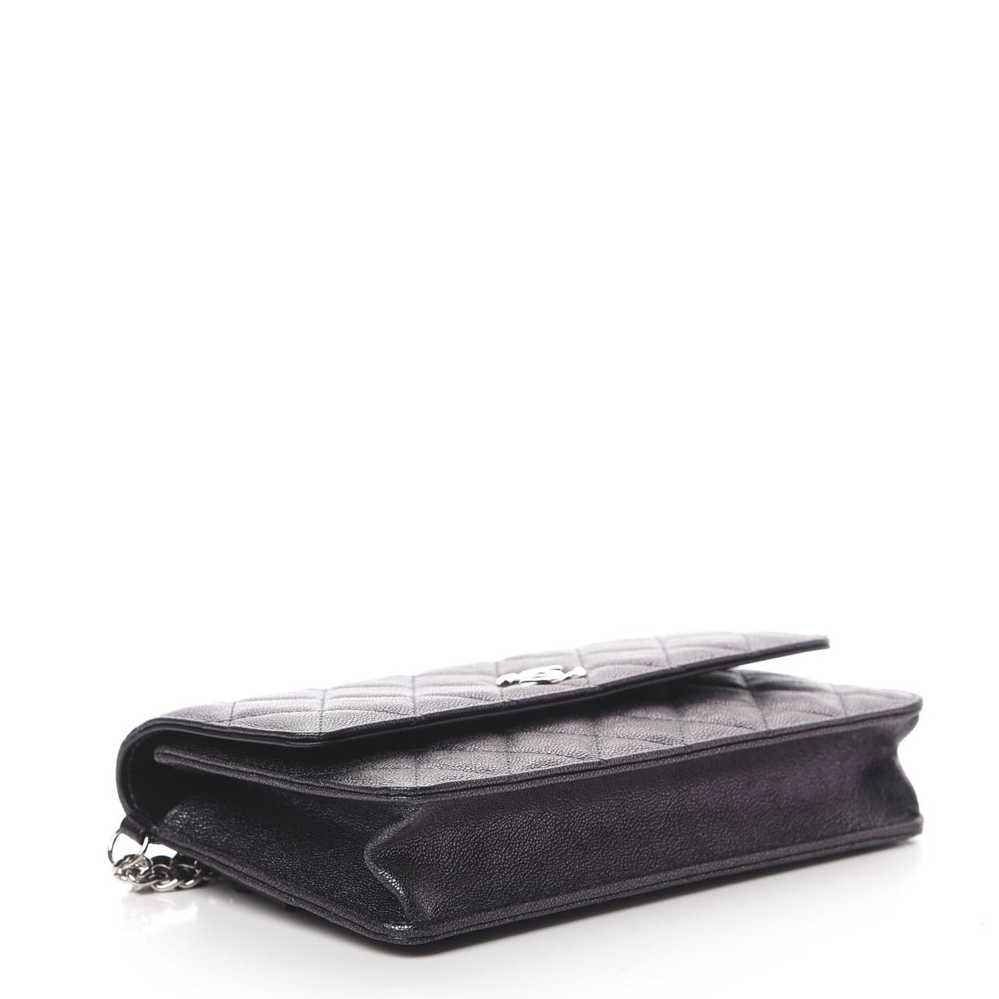 Iridescent Caviar Quilted Classic Pouch Clutch Black