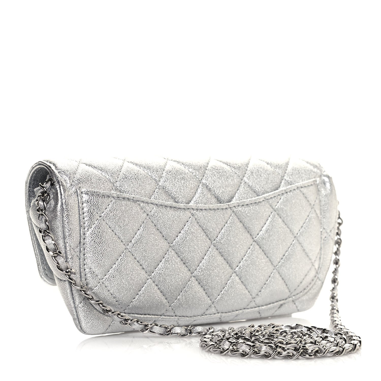 Chanel Metallic Lambskin Quilted Glasses Case With Chain Silver 3 of 14