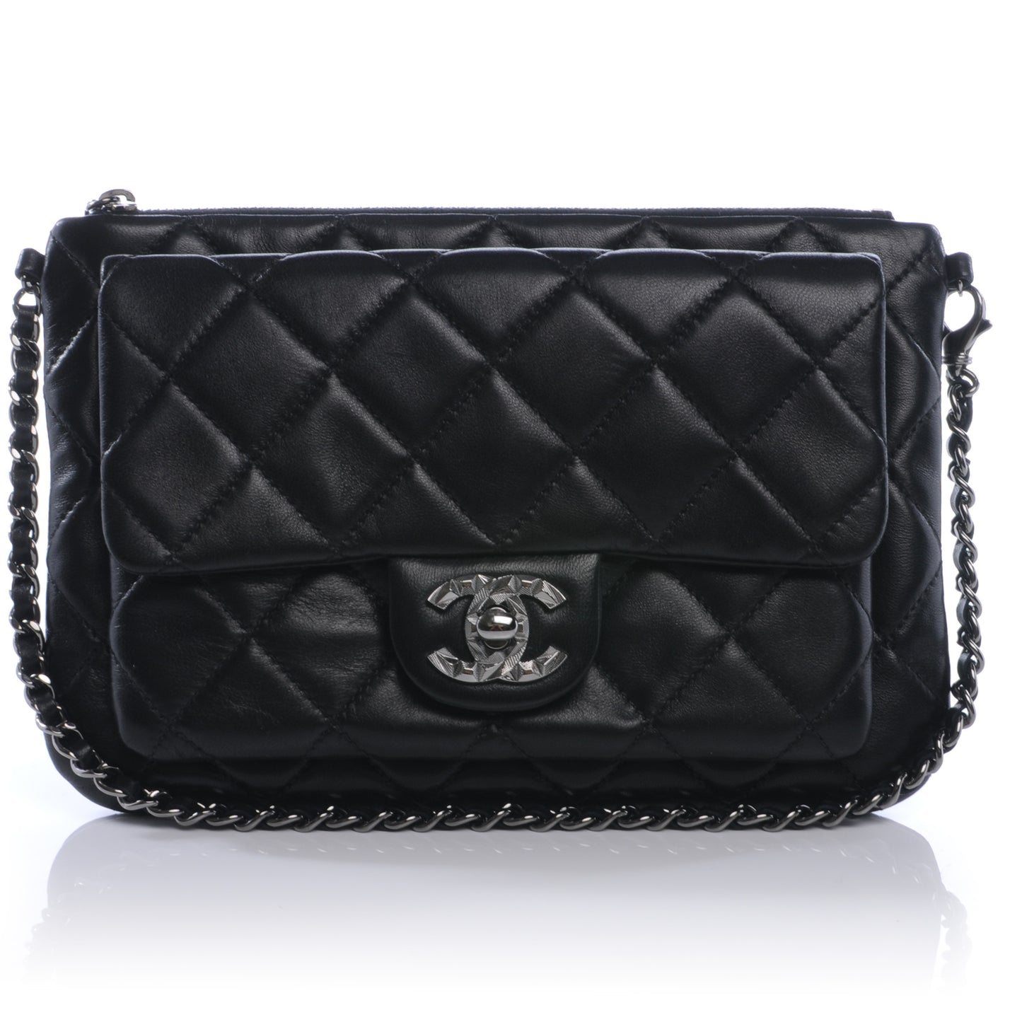 Lambskin Mineral Nights Flap Wristlet Black