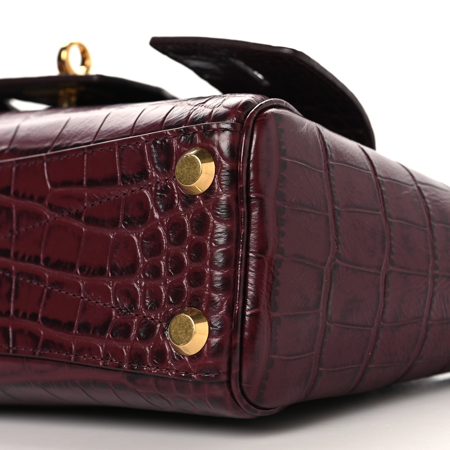 Calfskin Crocodile Embossed Mini Bel Air Carry All Bag Dark Burgundy