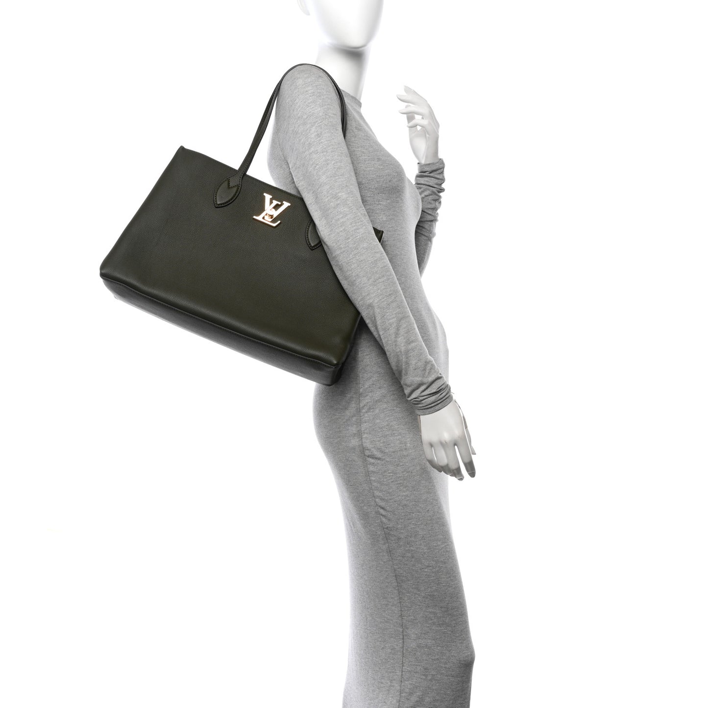 Grained Calfskin Lockme Shopper Kaki