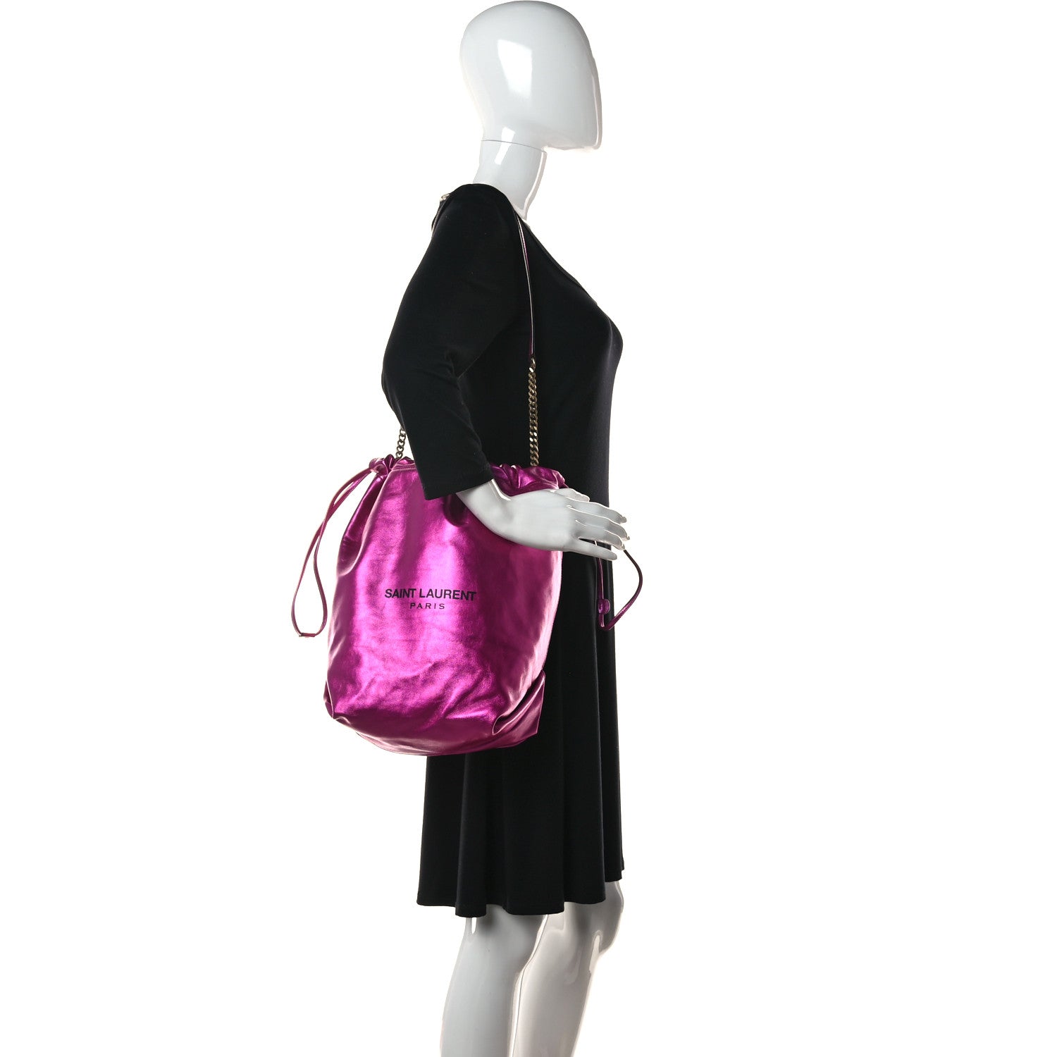 Saint Laurent Lambskin Teddy Drawstring Bag Fuchsia 2 of 11