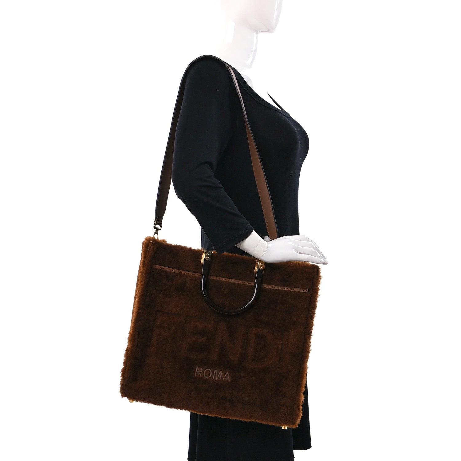 Fendi Shearling Vitello King Logo Medium Fendi Sunshine Shopper Tote Foresta 2 of 12
