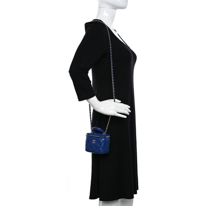 Chanel Lambskin Quilted Top Handle Mini Vanity Case With Chain Blue 2 of 11