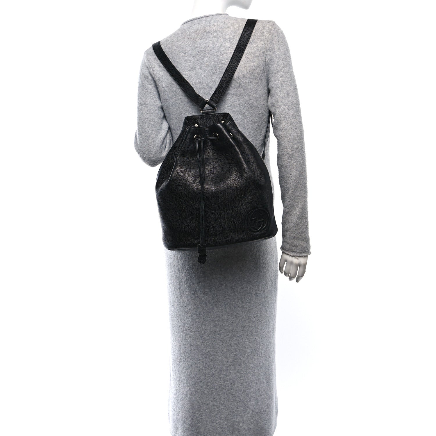 Gucci Pebbled Calfskin Small Soho Drawstring Backpack Black 2 of 10