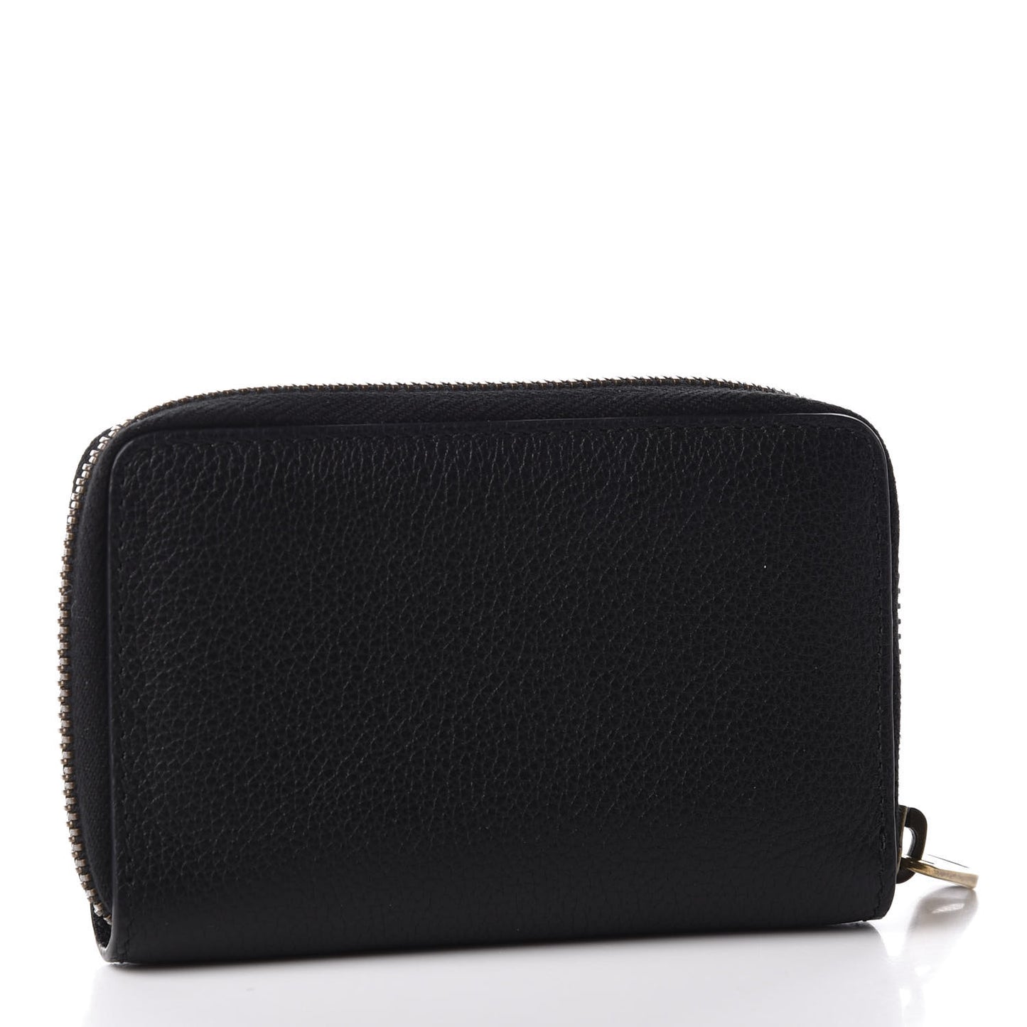 Calfskin Logo Zip Around Card Case Black