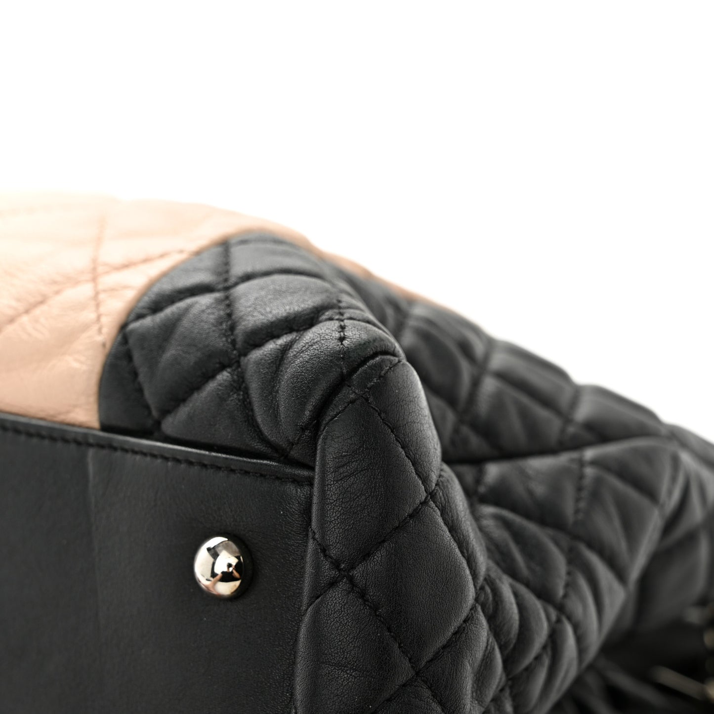 Lambskin Quilted CC Shopping Tote Black Rose Clair