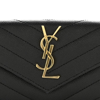 Saint Laurent Grain De Poudre Matelasse Chevron Small Monogram Envelope Wallet Black 11 of 11