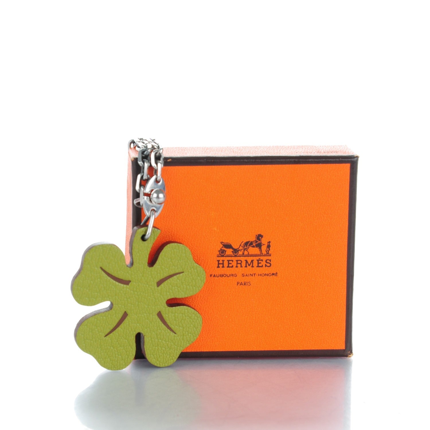 Hermes Chevre Mysore Lucky Clover Key Chain Bag Charm Vert Anis Orange 4 of 4