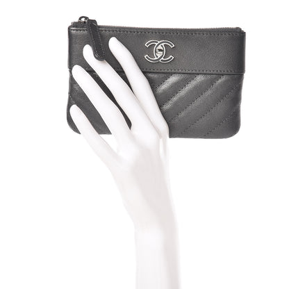 Chanel Sheepskin Chevron Quilted Small Vintage Mademoiselle Cosmetic Case Grey 2 of 8