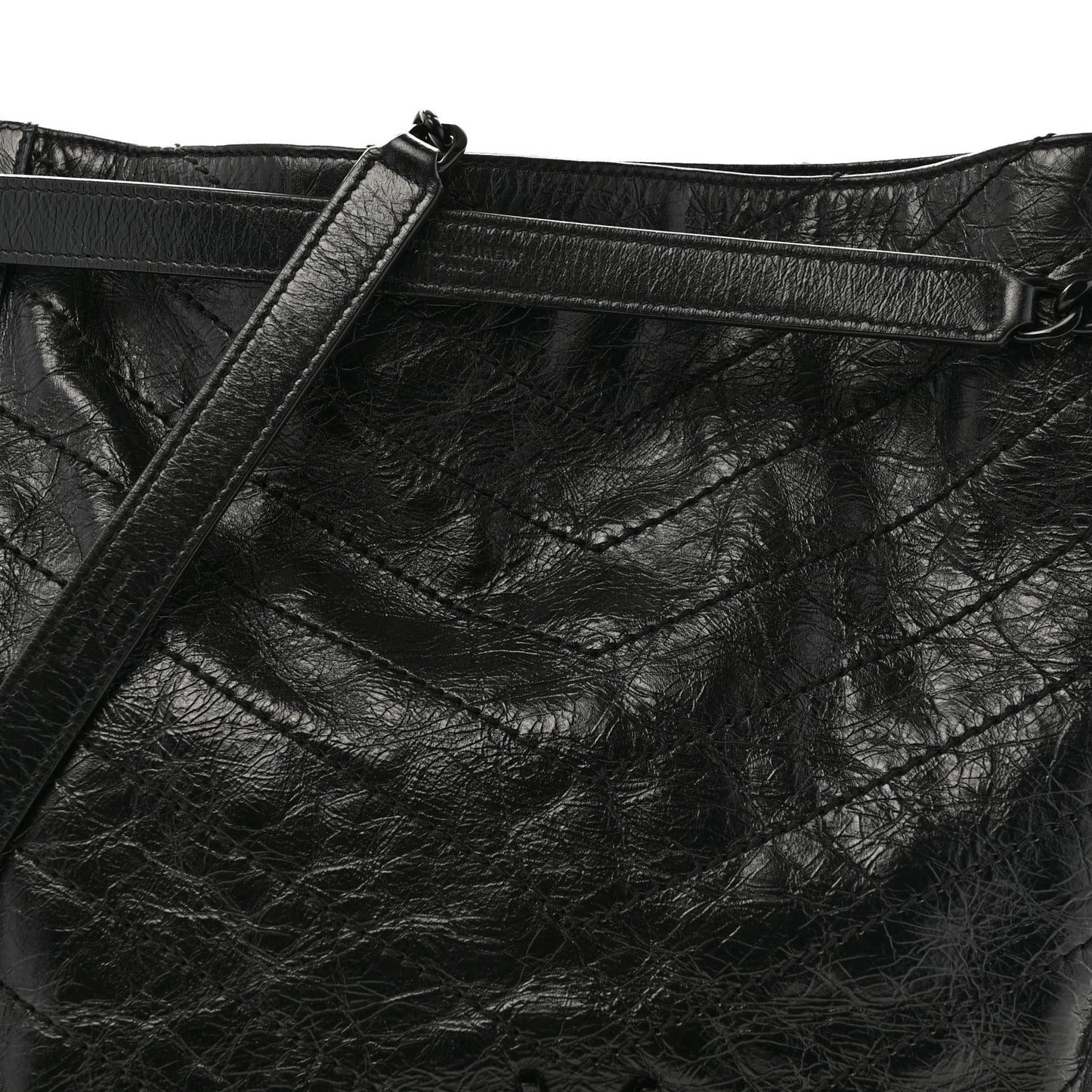Crinkled Calfskin Matelasse Monogram Large Niki Shopper Tote Black