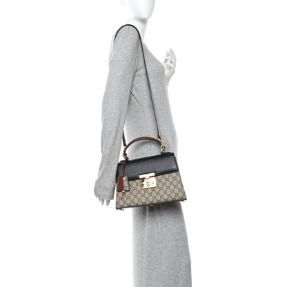 Gucci GG Supreme Monogram Calfskin Small Padlock Top Handle Bag Beige Black Cuir 2 of 10