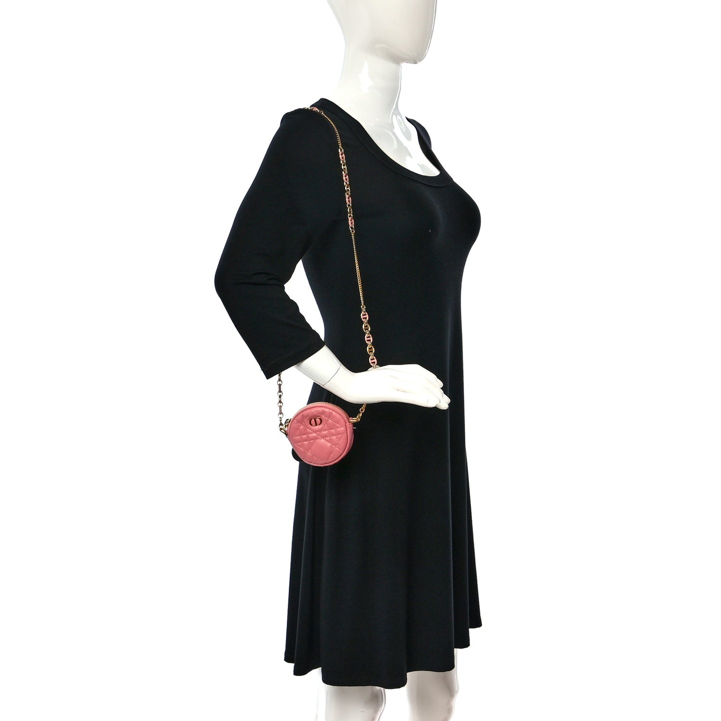 Lambskin Mini Cannage Round Caro Crossbody Pouch Peach Blossom Pink