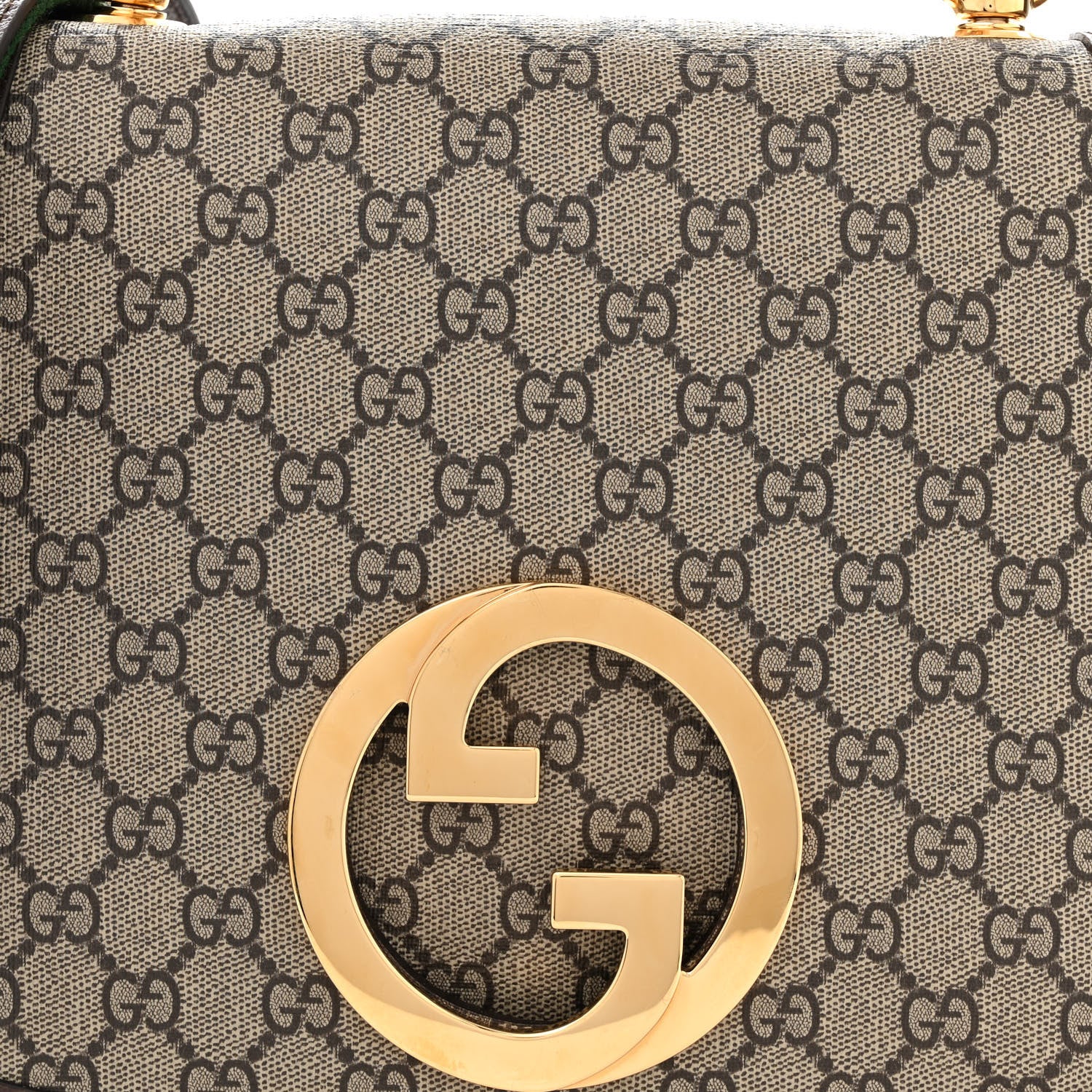 Gucci GG Supreme Monogram Textured Dollar Calfskin Web Medium Blondie Top Handle Shoulder Flap Bag Beige Ebony New Acero 8 of 10