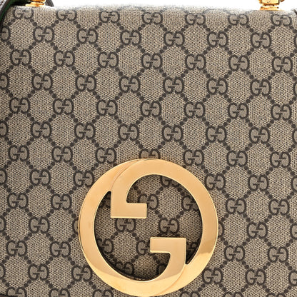 Gucci GG Supreme Monogram Textured Dollar Calfskin Web Medium Blondie Top Handle Shoulder Flap Bag Beige Ebony New Acero 8 of 10