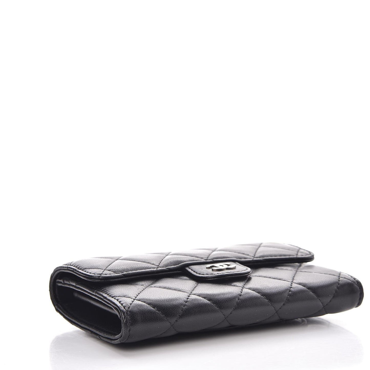 Lambskin Quilted Small Flap Wallet Black