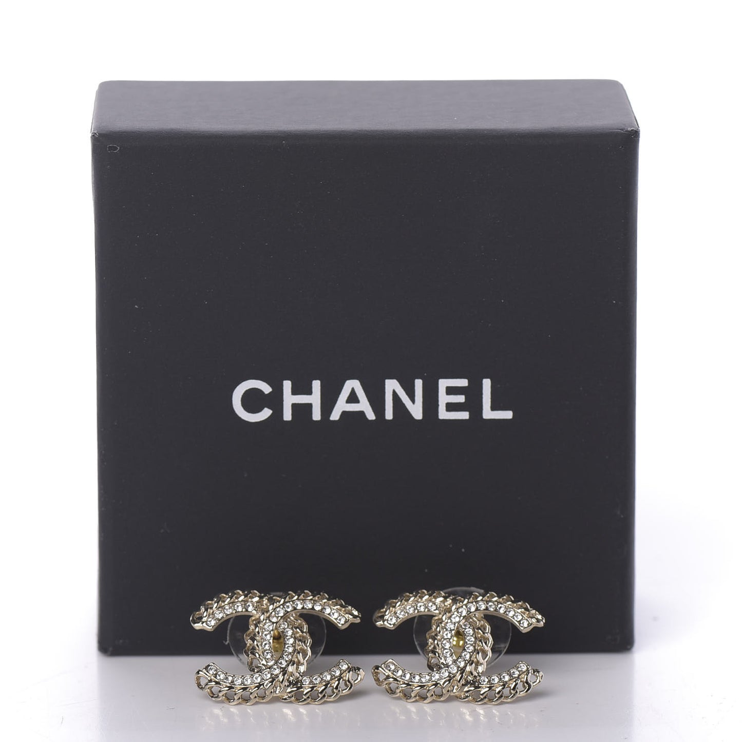 Crystal Chain CC Earrings Gold