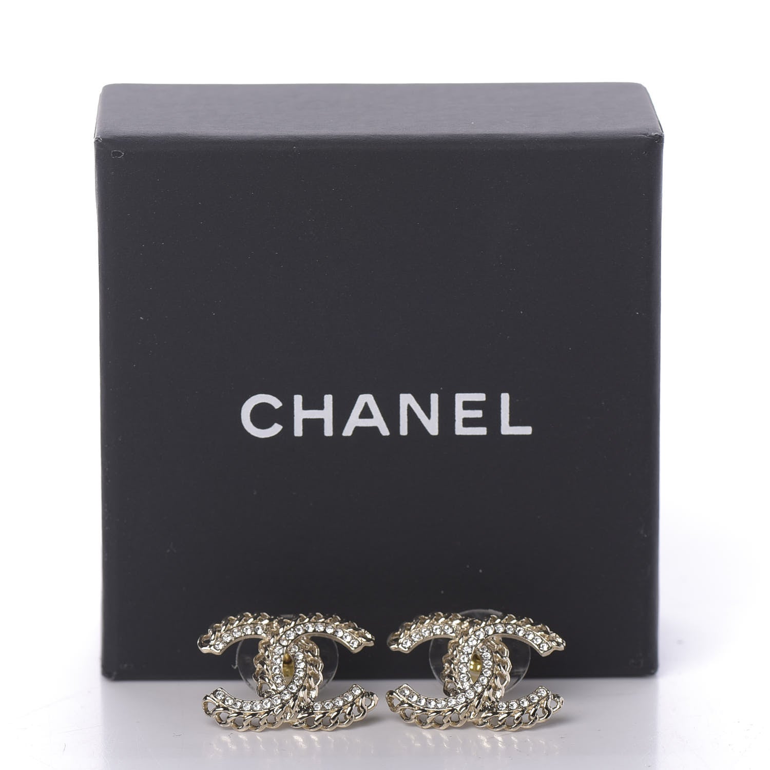 Chanel Crystal Chain CC Earrings Gold 5 of 5