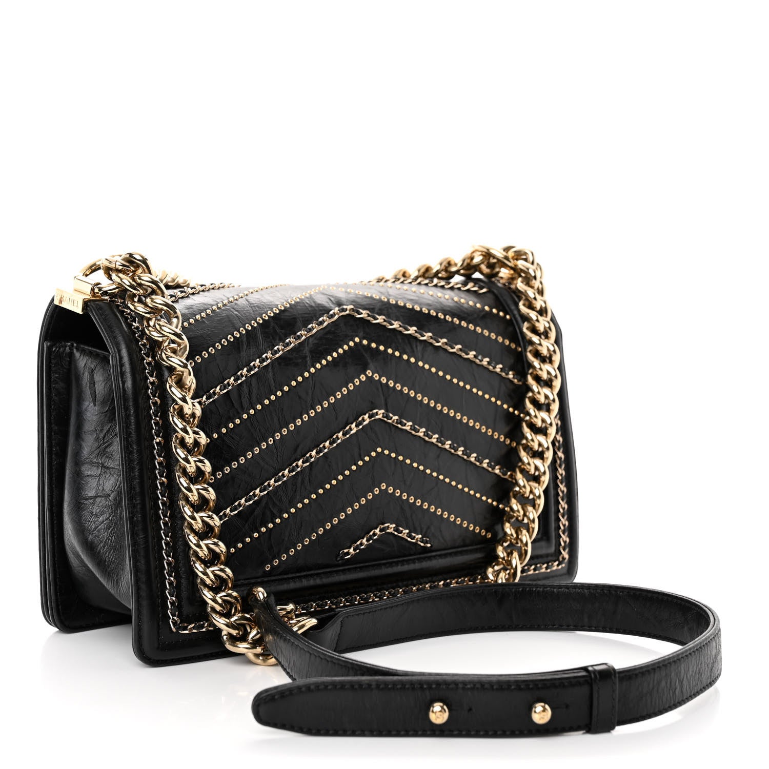 Chanel Crumpled Calfskin Chevron Chain Medium Boy Flap Black 3 of 10