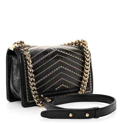 Chanel Crumpled Calfskin Chevron Chain Medium Boy Flap Black 3 of 10