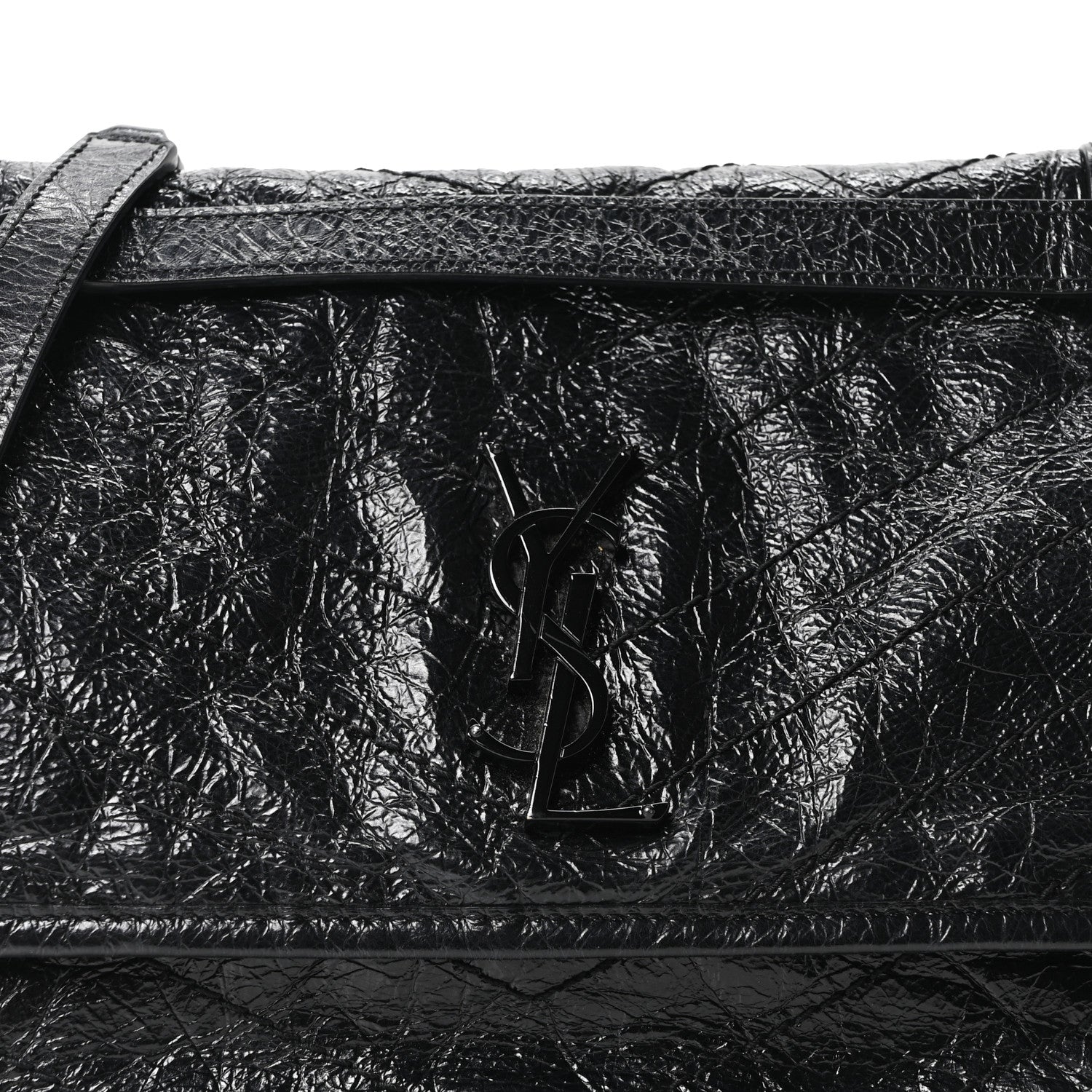Saint Laurent Crinkled Calfskin Matelasse Monogram Medium Niki Chain Satchel Black 7 of 9