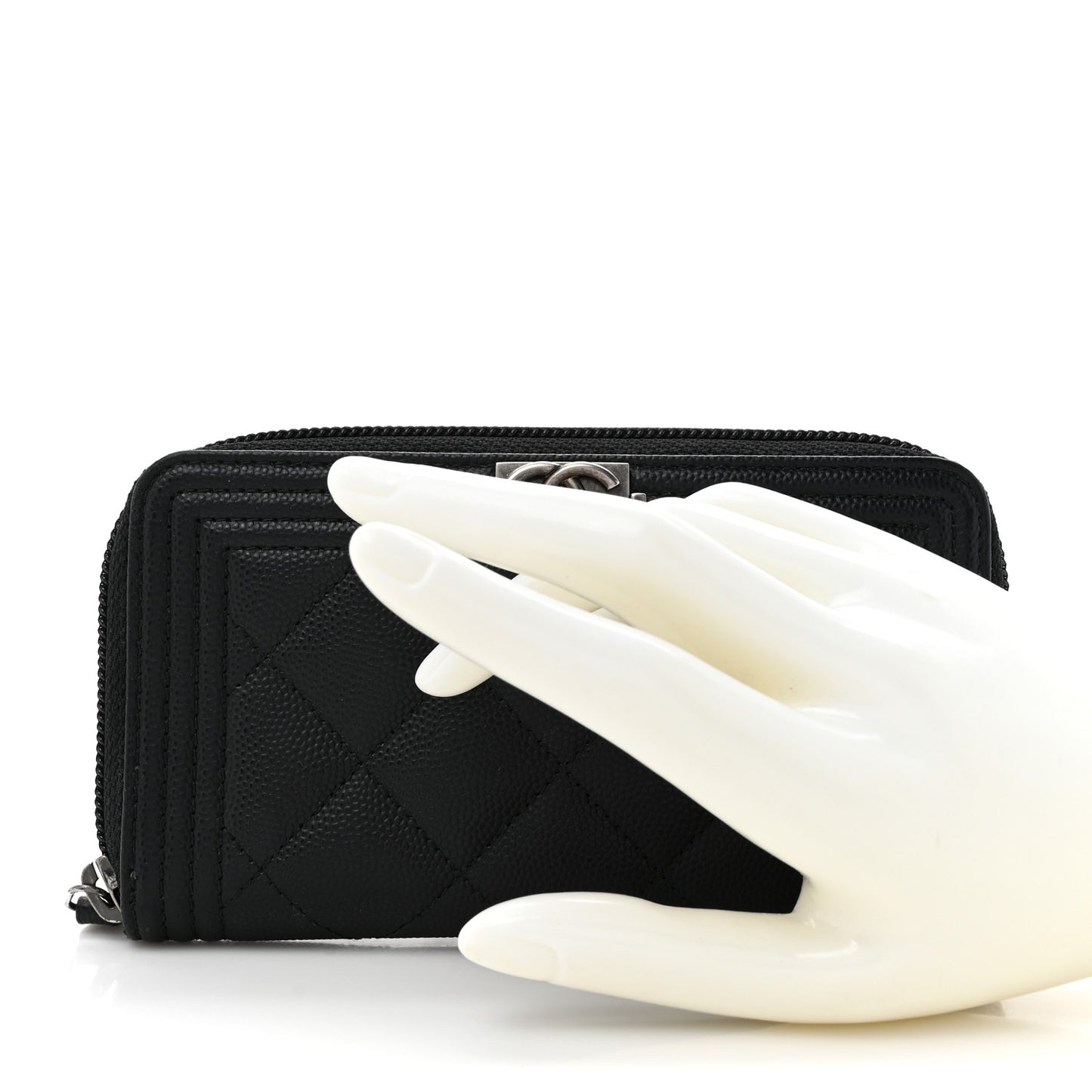 Caviar Quilted Small Boy Zip Around Wallet Black