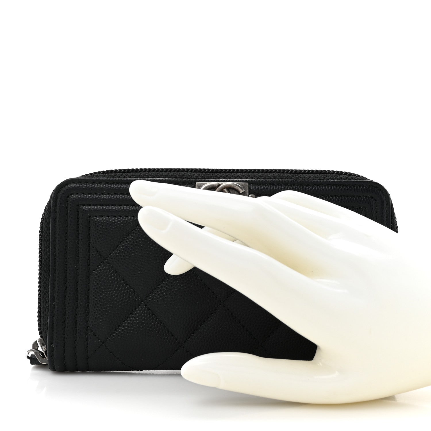 Chanel Caviar Quilted Small Boy Zip Around Wallet Black 2 of 9