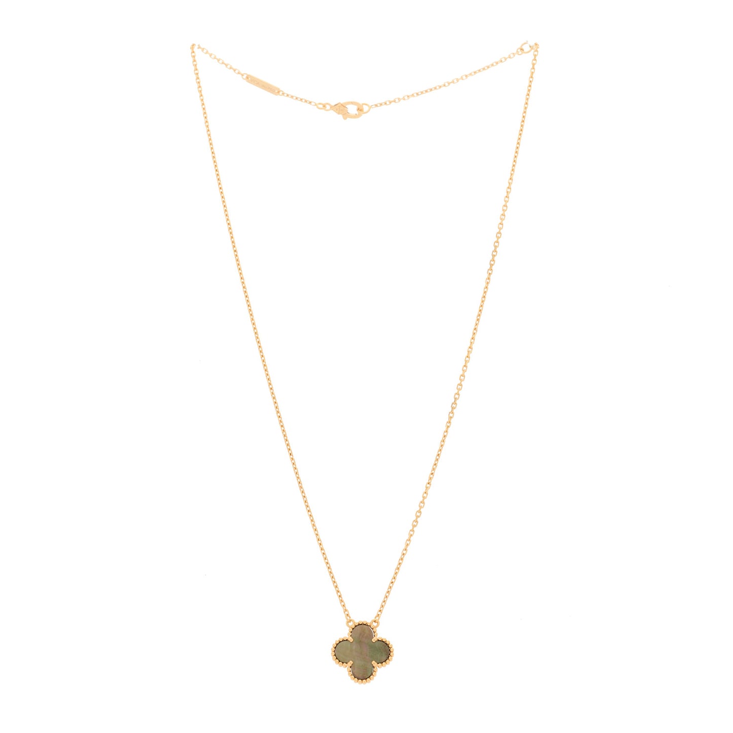 18K Rose Gold Gray Mother of Pearl Vintage Alhambra Pendant Necklace