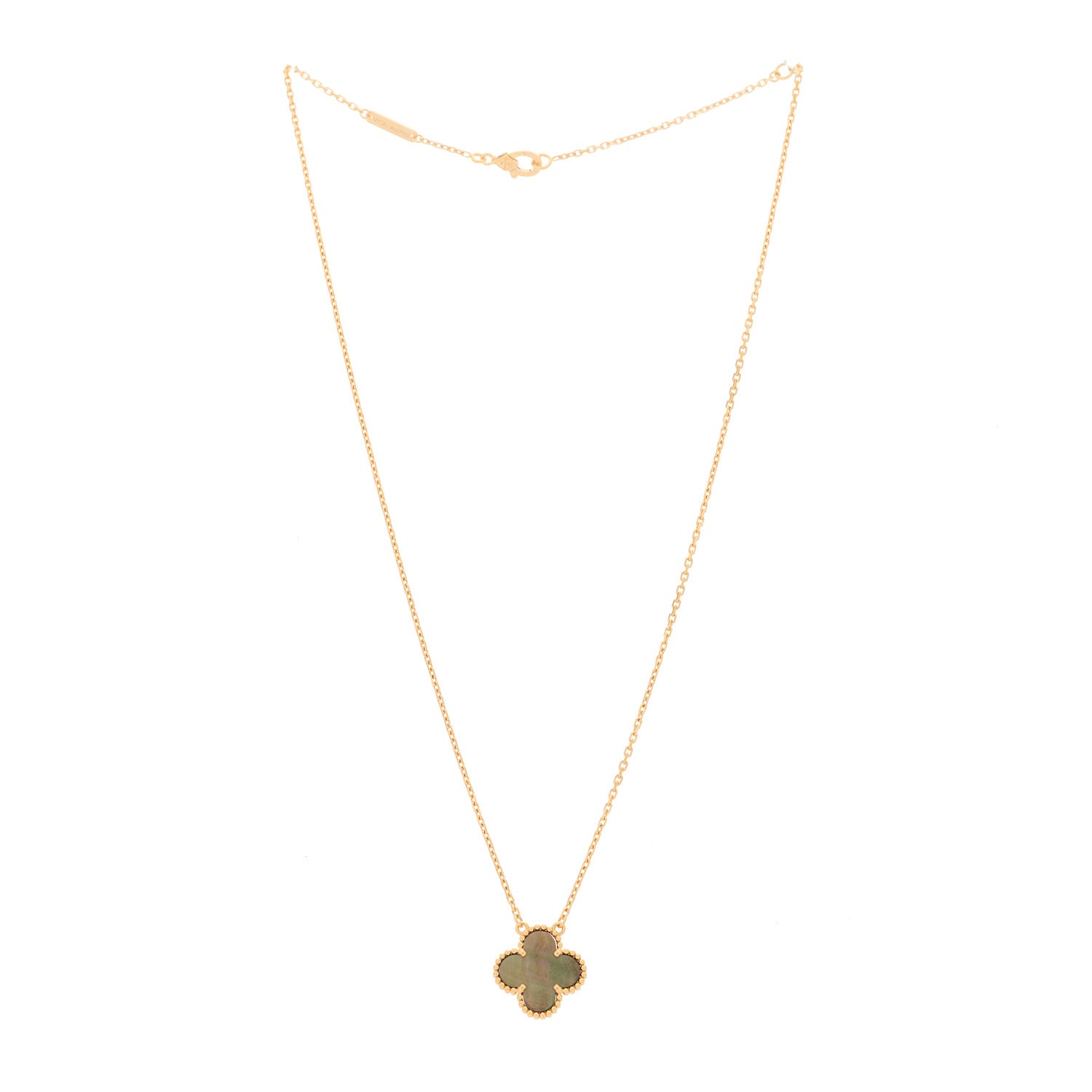 Van Cleef & Arpels 18K Rose Gold Gray Mother of Pearl Vintage Alhambra Pendant Necklace 3 of 7