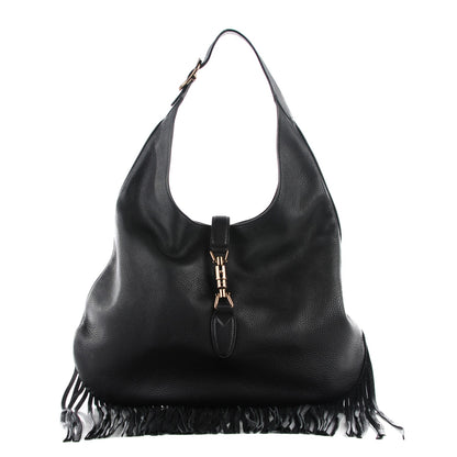 Gucci Grained Calfskin Large New Jackie Nouveau Fringe Hobo Black 1 of 7