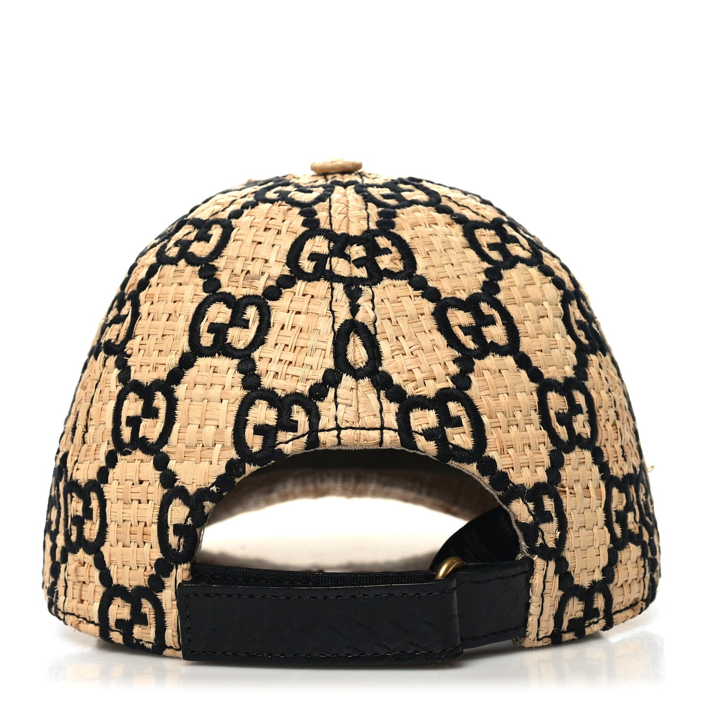 Raffia GG Monogram Elaphe Embroidered Aisha Baseball Hat M Ivory Black