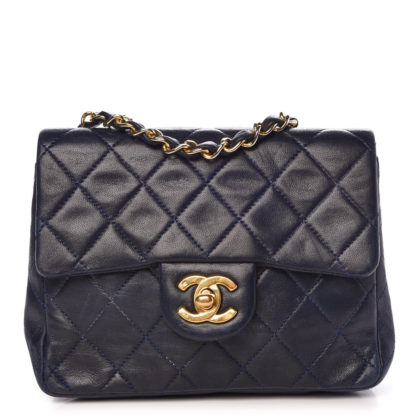 Lambskin Quilted Mini Square Flap Bag Navy