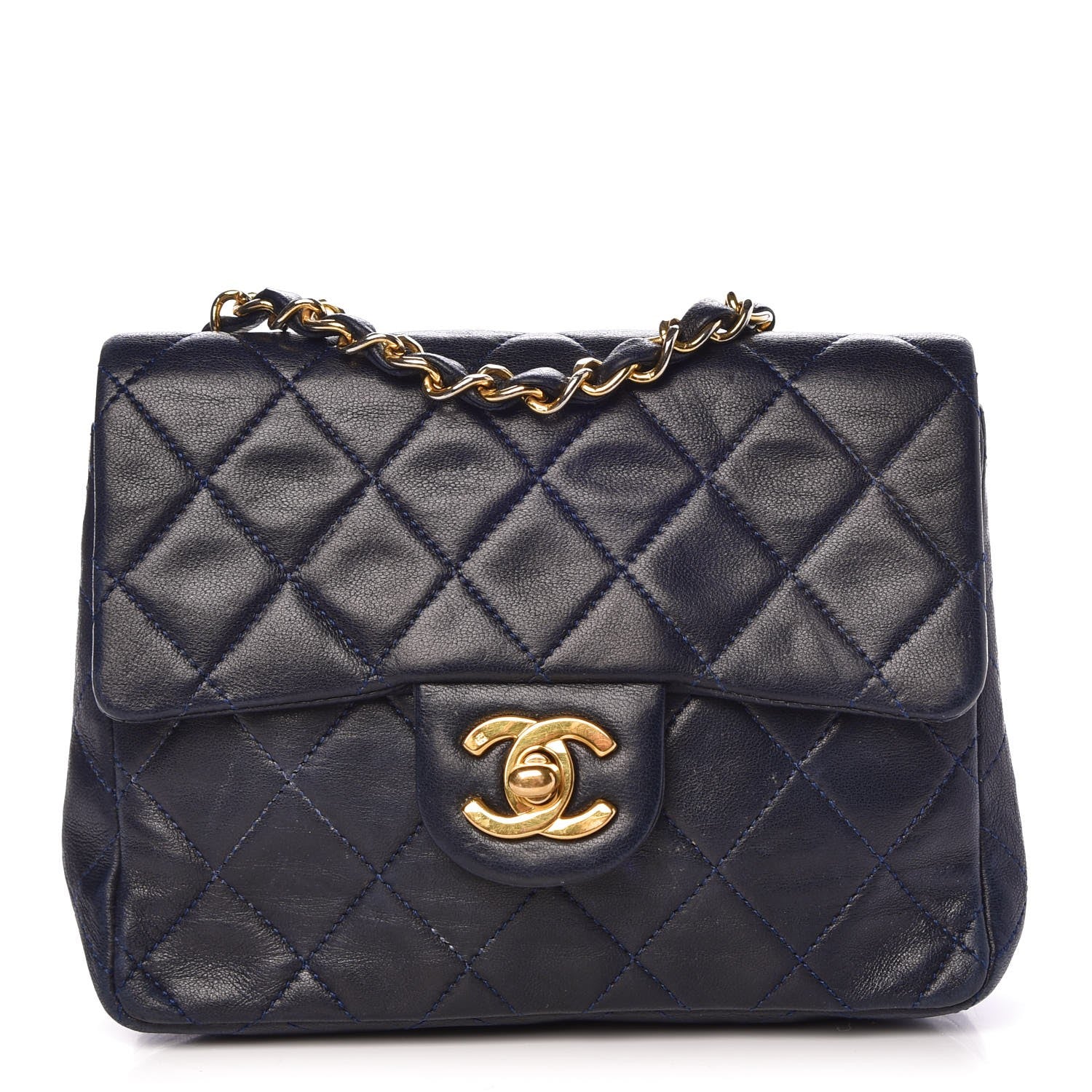 Chanel Lambskin Quilted Mini Square Flap Bag Navy 1 of 12