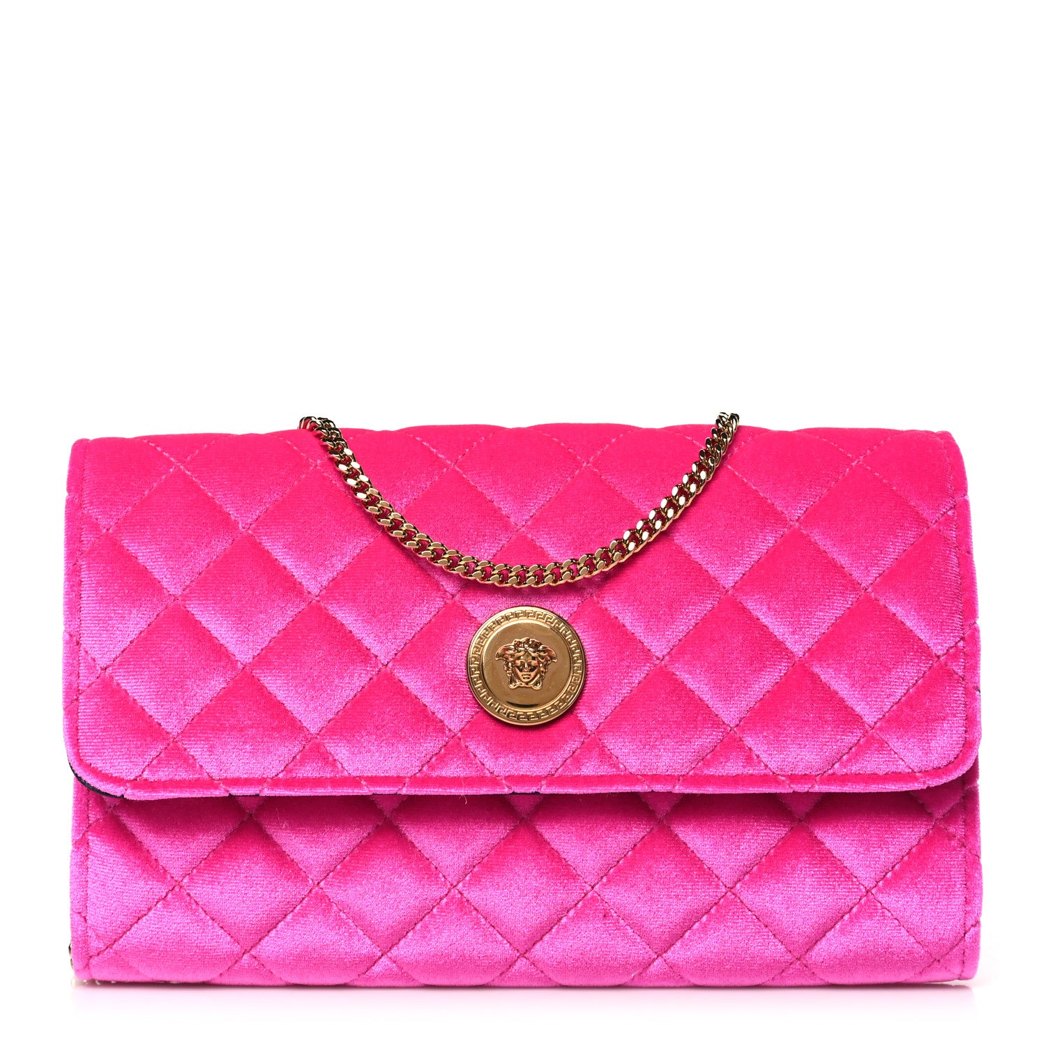 Versace Velvet Quilted Medusa Wallet On Chain Pink 1 of 8
