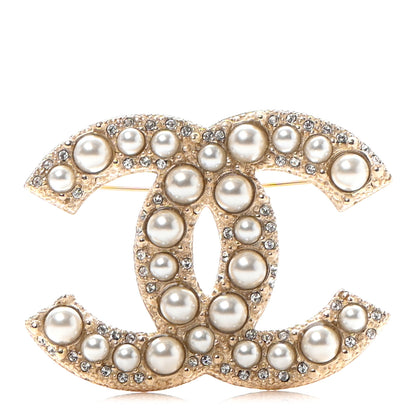 Chanel Metal Crystal Graduated Pearl CC Brooch Gold 1 of 4