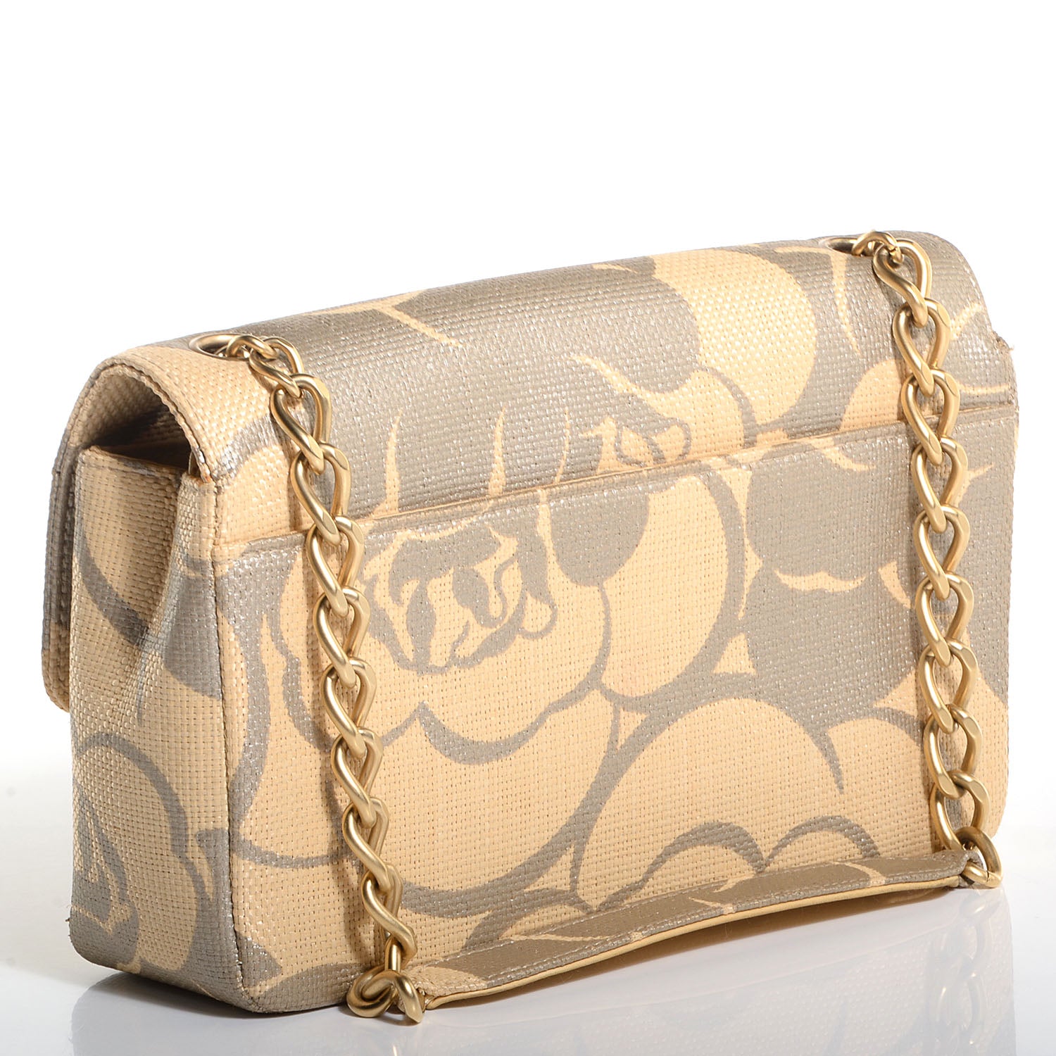 Chanel Woven Straw Camellia Print Medium Single Flap 3 of 8