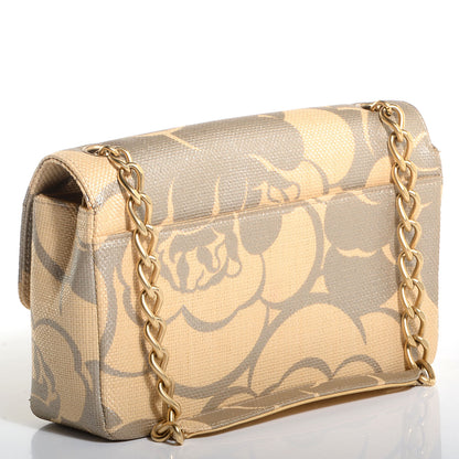 Chanel Woven Straw Camellia Print Medium Single Flap 3 of 8
