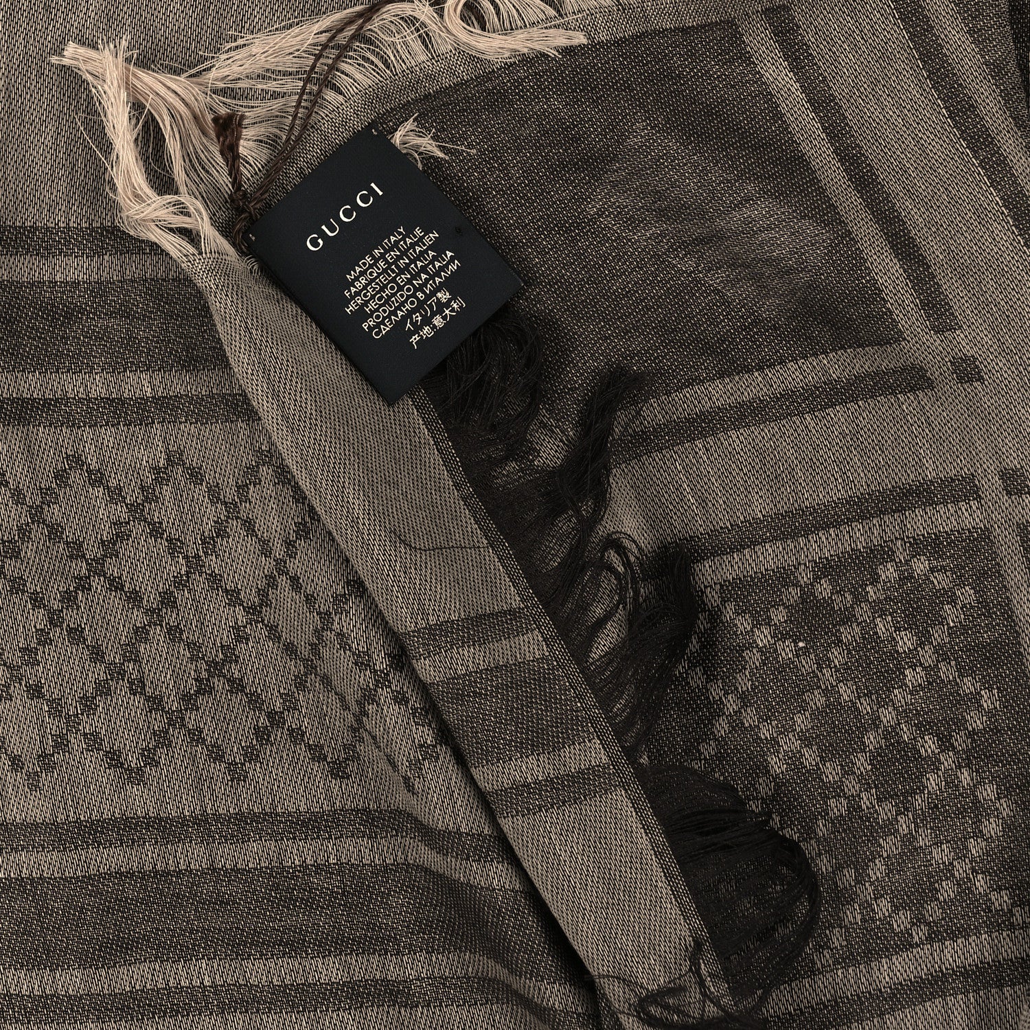 Gucci Wool Silk GG Monogram Diamante Plaid Surviee Shawl Beige Dark Brown 3 of 3