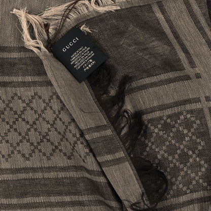 Gucci Wool Silk GG Monogram Diamante Plaid Surviee Shawl Beige Dark Brown 3 of 3
