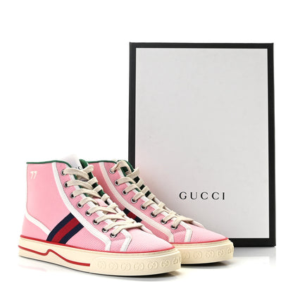 Gucci Canvas Web Womens 1977 Tennis High Top Sneakers 38 Wild Rose Mystic White 5 of 5