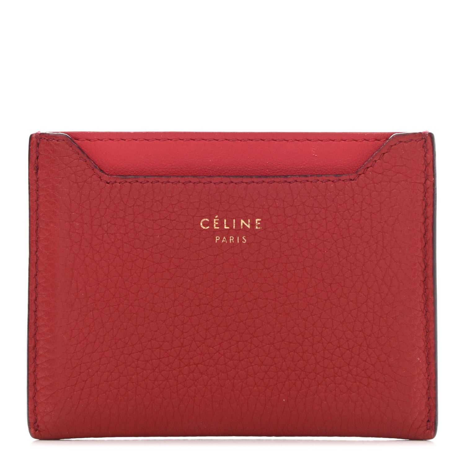 Celine Drummed Calfskin Bi-Color Card Holder Red 1 of 7