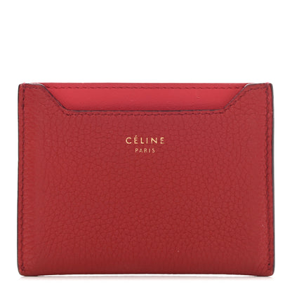 Celine Drummed Calfskin Bi-Color Card Holder Red 1 of 7