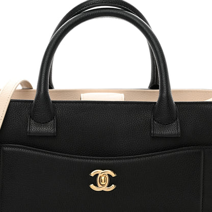 Chanel Grained Calfskin Small Bi-Color Neo Executive Shopper Tote Black Beige 5 of 13