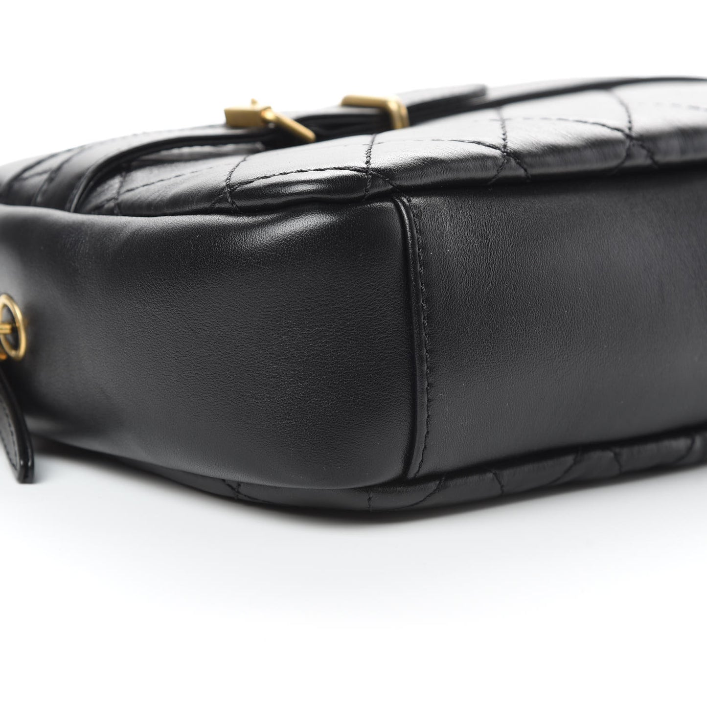 Lambskin Quilted Large Buckle Camera Case Bag Black