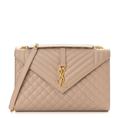 Saint Laurent Grain De Poudre Mixed Matelasse Large Triquilt Monogram Satchel Dark Beige 1 of 11