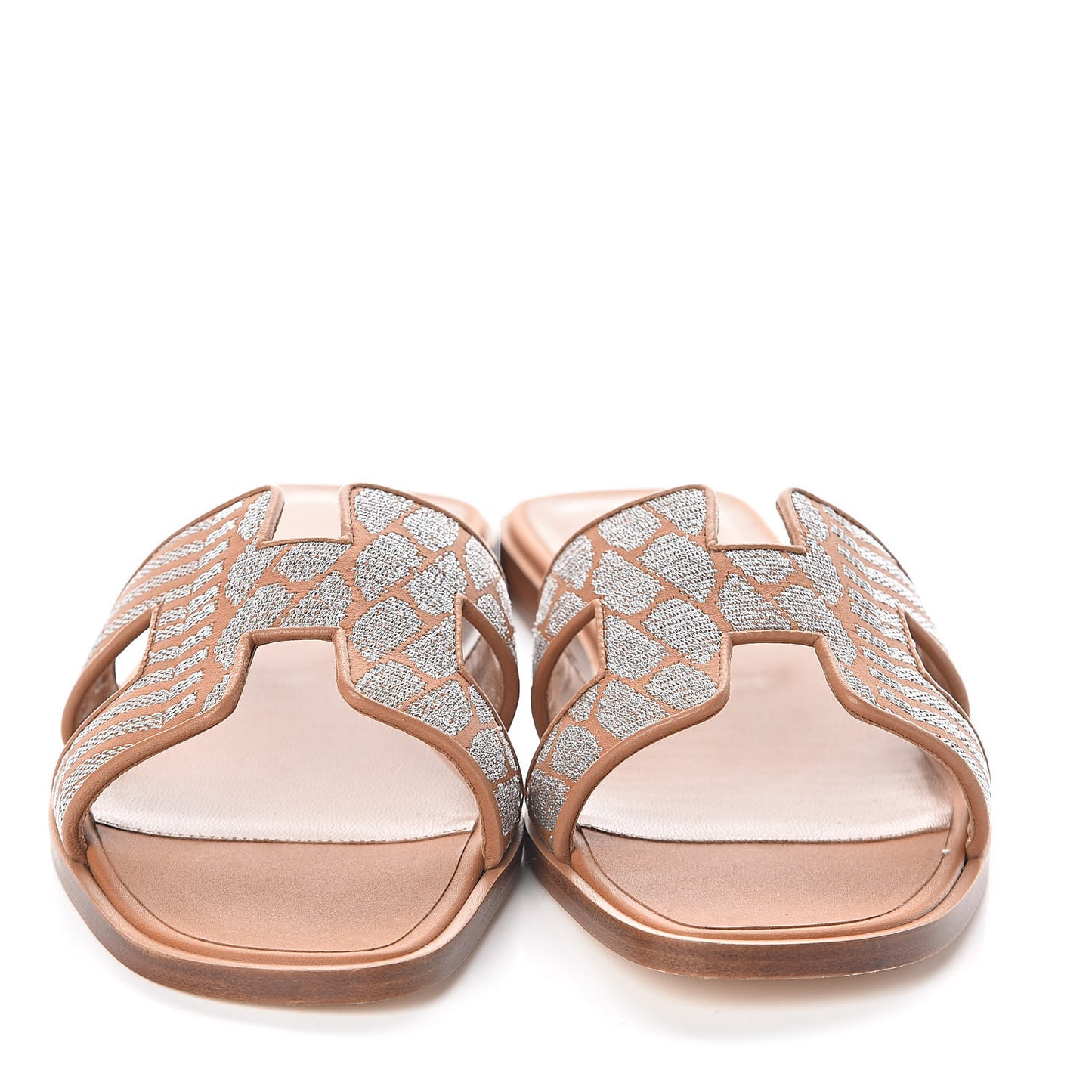 Embroidered Calfskin Oran Sandals 37 Naturel Gris Argente