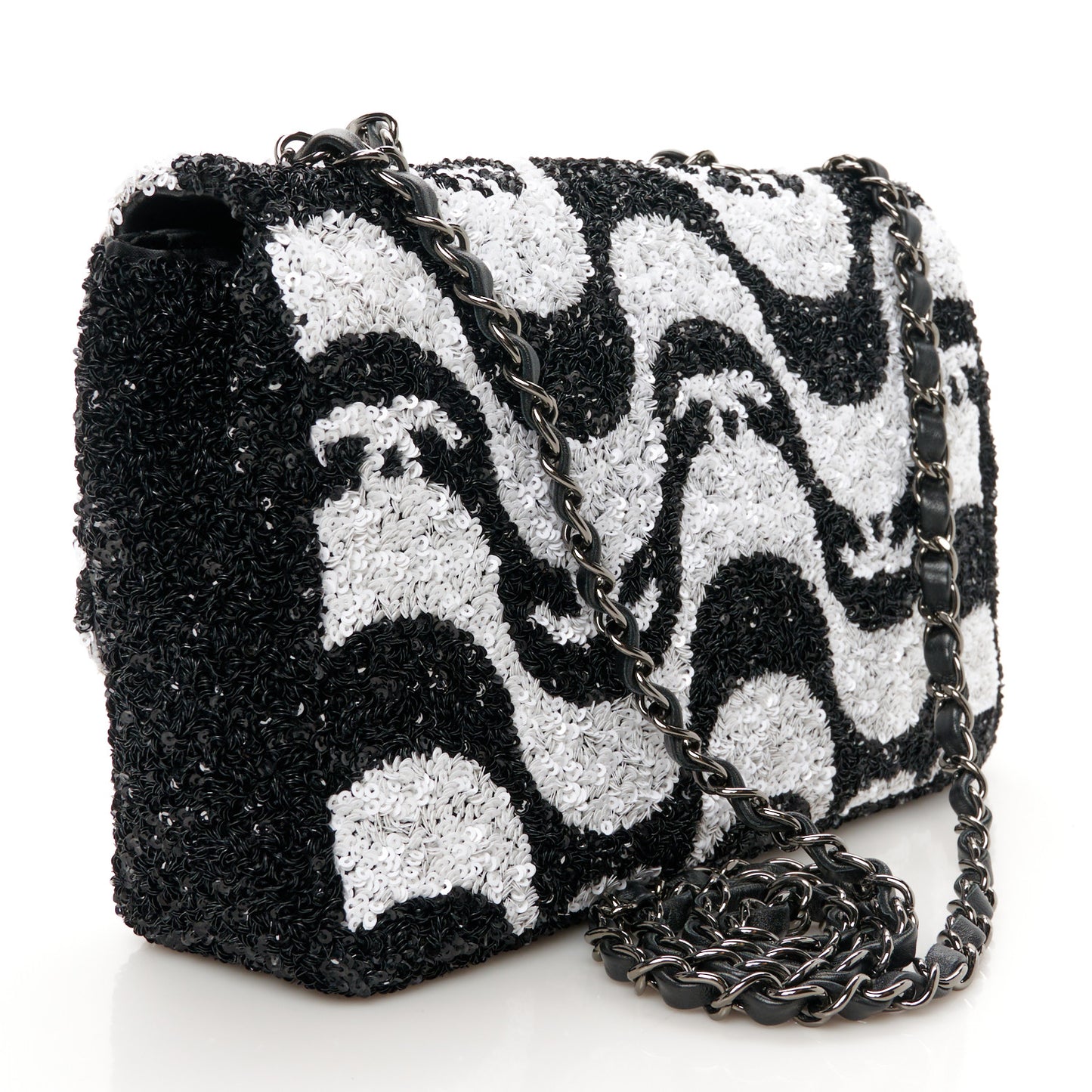 Sequin Mini Rectangular Flap Black White