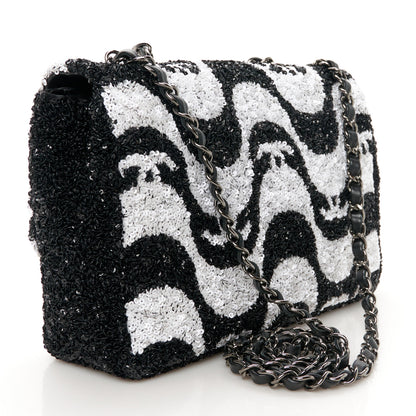 Chanel Sequin Mini Rectangular Flap Black White 3 of 12