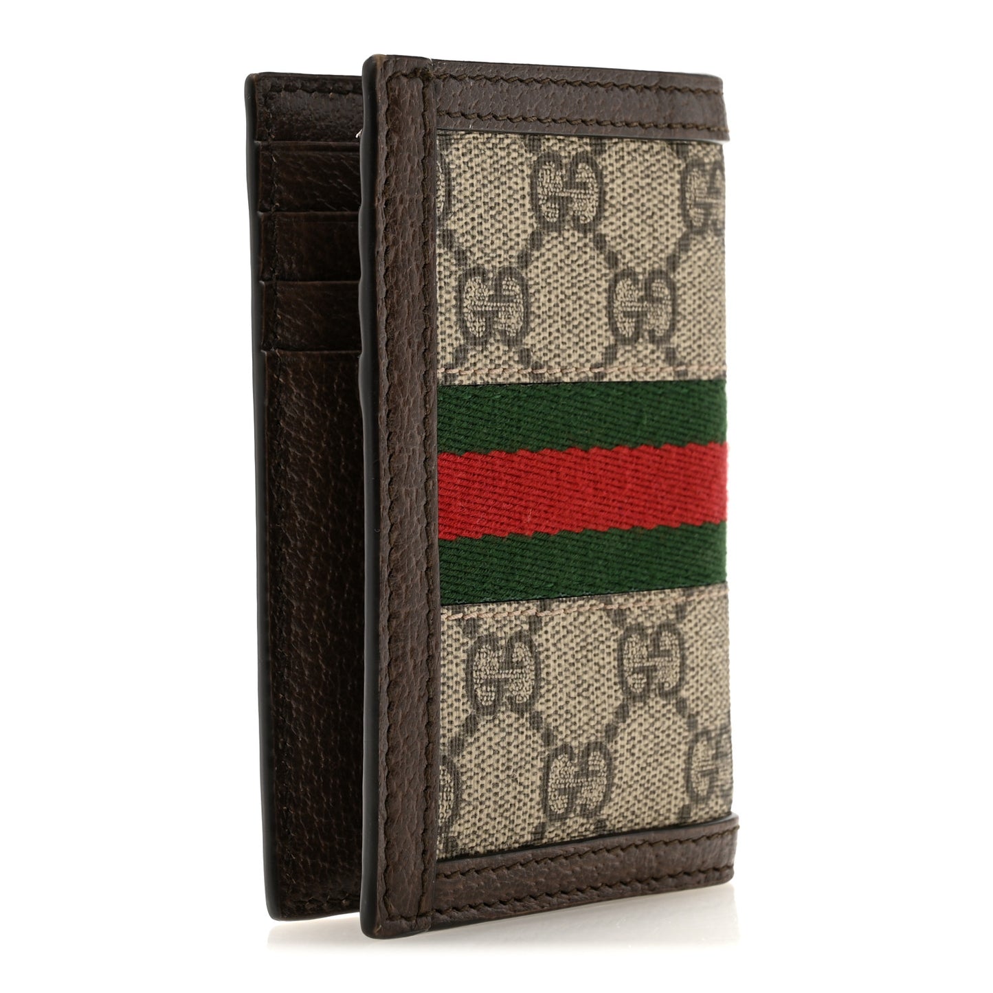 GG Supreme Monogram Web Ophidia Card Case Beige Ebony Electric Green