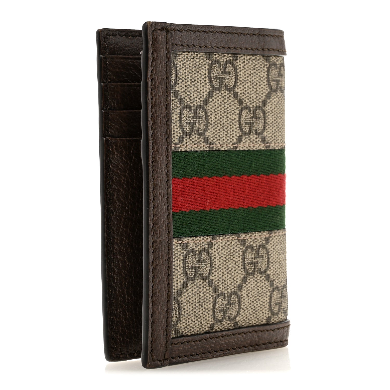 Gucci GG Supreme Monogram Web Ophidia Card Case Beige Ebony Electric Green 3 of 8